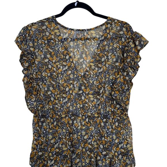 NEW BA&SH Samanta Maxi Dress Womens Large Black Floral Ruffled Georgette Carbone - Picture 4 of 7